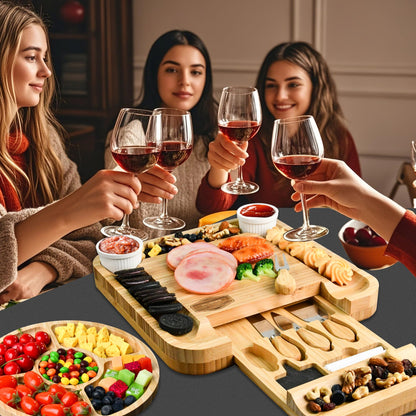 Charcuterie Board Cheese Board Set Portable Serving Platter for Cheese Meat, Fruits & Snacks with 4 Knives, 2 Bowls & Labeling Tool Perfect Housewarming Gifts for Women