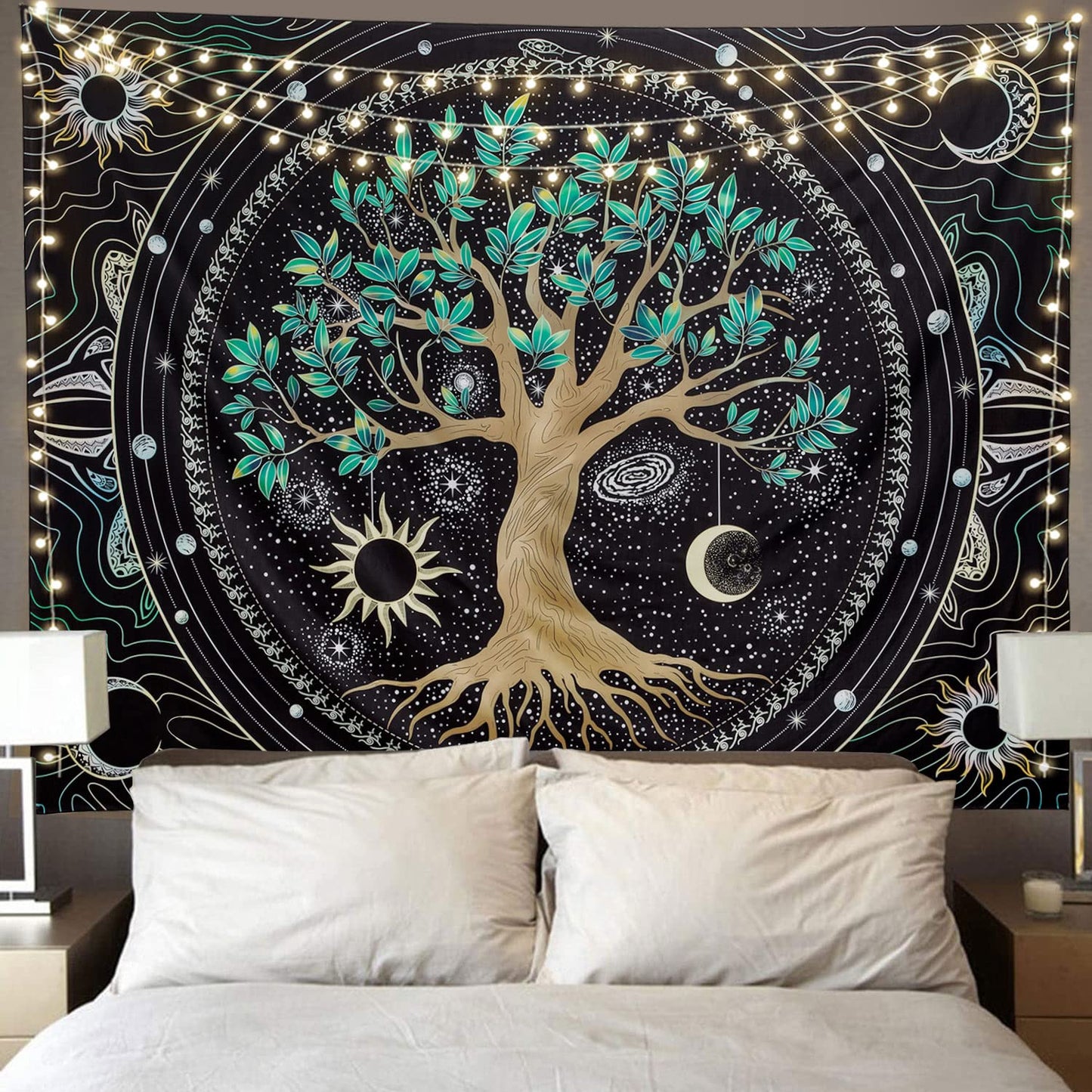 FLY SPRAY Tree of Life Tapestry Aesthetic Trippy Tapestries Wall Tapestry's Large Hippie Sun Moon Space Tapestrys Forest Wall Hanging Decor Green Nature Home Talestry for Bedroom,Living Room,Ceiling