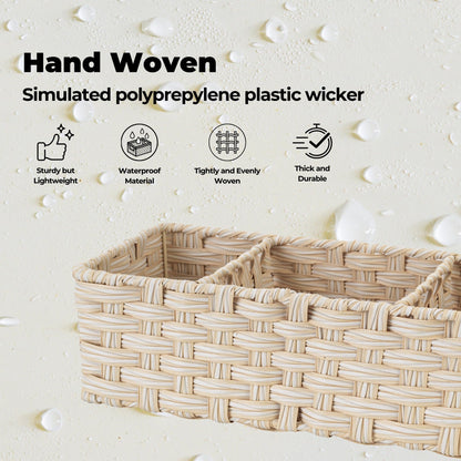 GRANNY SAYS Bathroom Baskets for Organizing, Wicker Basket for Storage, Wicker Baskets for Shelves, Waterproof Back of Toilet Storage Basket, 3 Section Bathroom Organizer Basket, 2-Pack