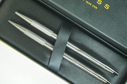 AT CROSS Cross Century Classic Titanium Gray finishes with a Band of Diamond Cut Micro-Knurl Detailing Barrel Ballpoint Pen and 0.7MM Pencil Set