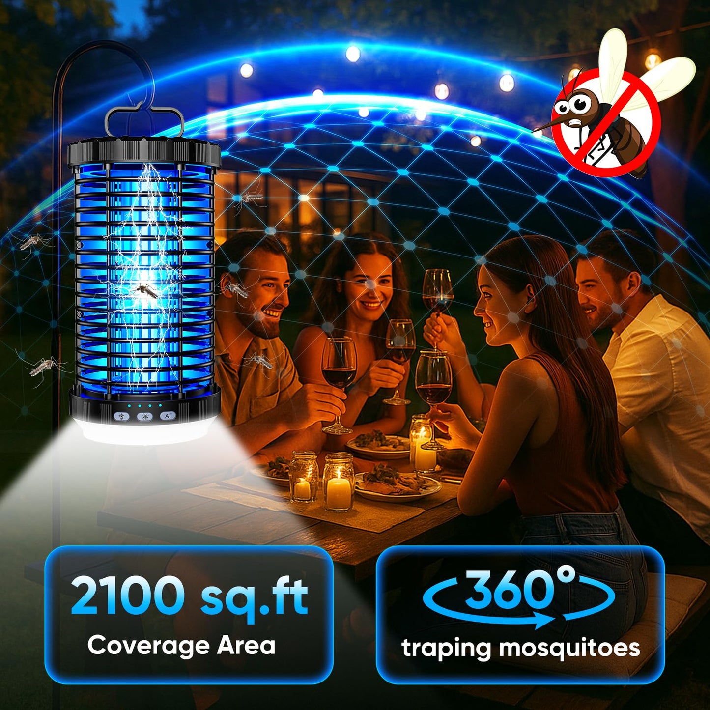 CreateFun Bug Zapper Outdoor, 2026 Upgraded 3 in 1 Rechargeable Bug Zapper with 5000mAh Battery & LED Night Light, 4000V Cordless Waterproof Mosquito Zapper for Outside,Patio,Backyard,Garden Black