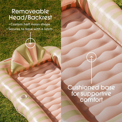 FUNBOY Tanning Pool Lounger Float Coral Stripe, XL 72'' x 48'' Pool Float with Custom Pillow and Large Cup Holder, Perfect for Pool or Backyard.