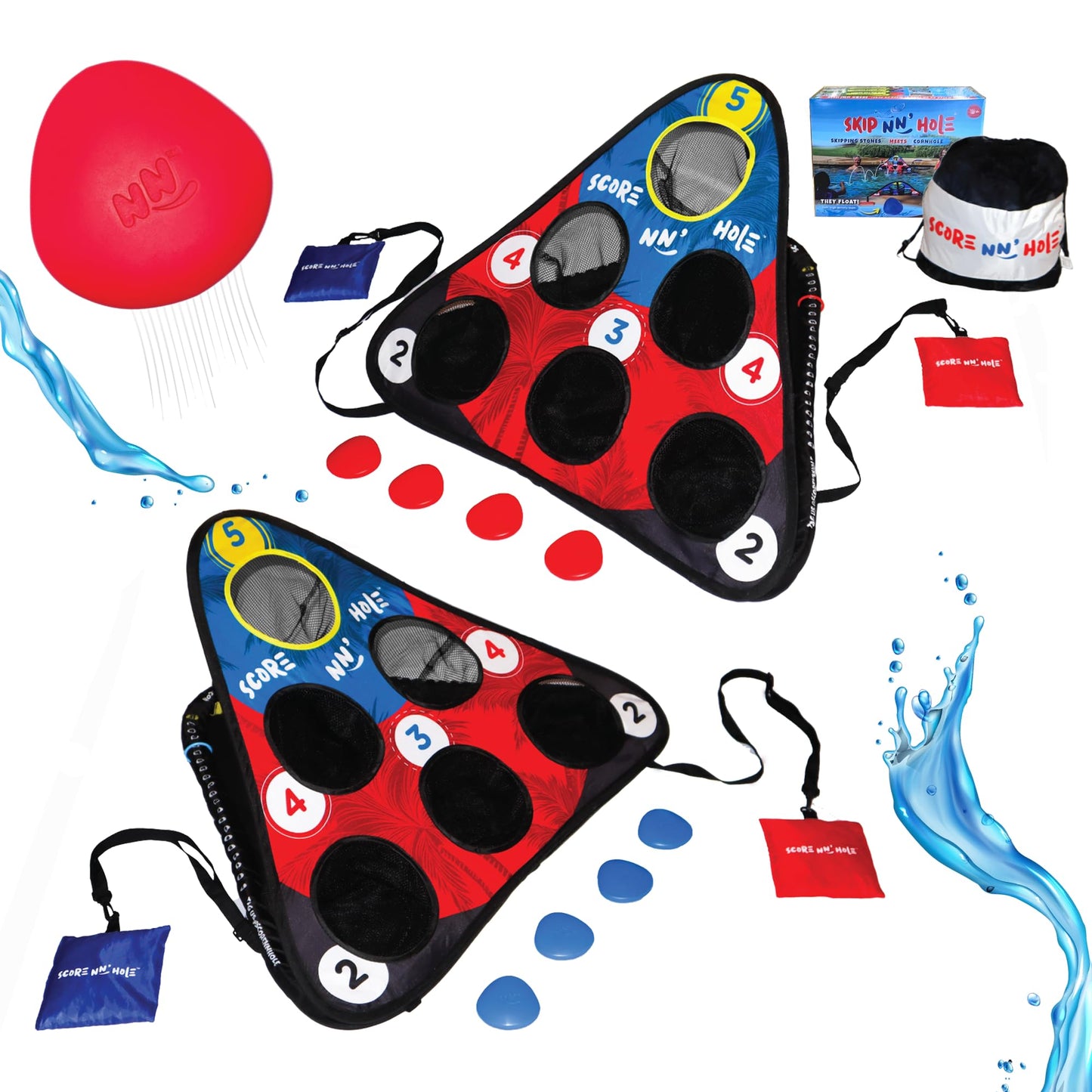 SKIP NN' HOLE Original Fun Stonne Skipping Meets Pool Cornhole Game Floating | for All Ages | Fun Swimming Pool Game for Adults and Family | Easy Setup, Durable, Portable Water and Lake Toy |