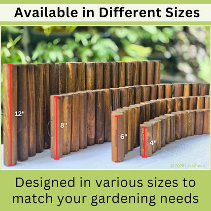 LaLaGreen Wooden Garden Edging Border (30" x 12", 2 Pack) Brown Wood Fence Panel with Metal Stakes, Decorative Flower Bed Landscape Fencing for Lawn Yard Dog Barriers Patio Pathways Outdoor Tree Decor