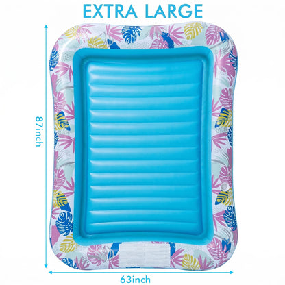Tanning Pool Lounger Float, OKSUWATER 87" x 63" Pool Floats Adult with Headrest & Drink Holder, Blow-Up Bed Sun Tan Tub for Sunbathing, Beach, Backyard, Outdoor, Summer Water Party (Blue-XL)