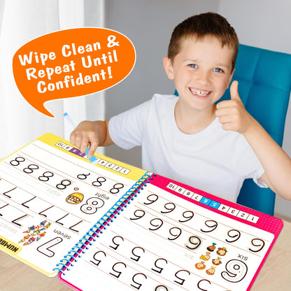 Hulupiggy Preschool Learning Activities - Reusable Letter & Number Tracing Book for Kids 3,4,5,6 Years Old -Builds Handwriting & Sight Words, PreK Kindergarten Workbook, Learning Toy Gift for Toddlers