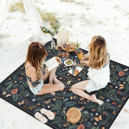 Mushroom Picnic Blankets Waterproof Foldable, 60″X80″ Packable Picnic Mat Insect Outdoor Blanket for Grass, Boho Large Beach Blanket Sandproof Picnic Accessories for Camping Music Festival Park Lawn