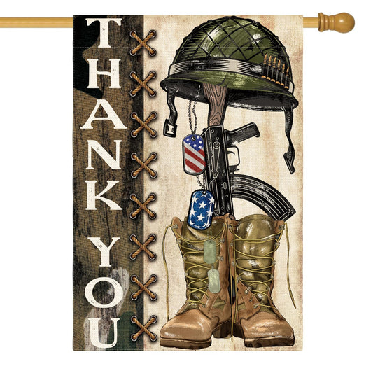 AVOIN colorlife Memorial Day Thank You Heroes House Flag 28x40 Inch Double Sided, Military Soldiers Boots Patriotic Veteran Yard Outdoor Decoration