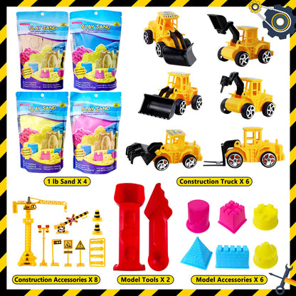 ESSENSON Sensory Bin - Play Sand Kit with Construction Set Toy Truck and 4lbs Magical Sand, Pretend Play Beach Sensory Toy Sandbox, Kids Gifts for Girls and Boys