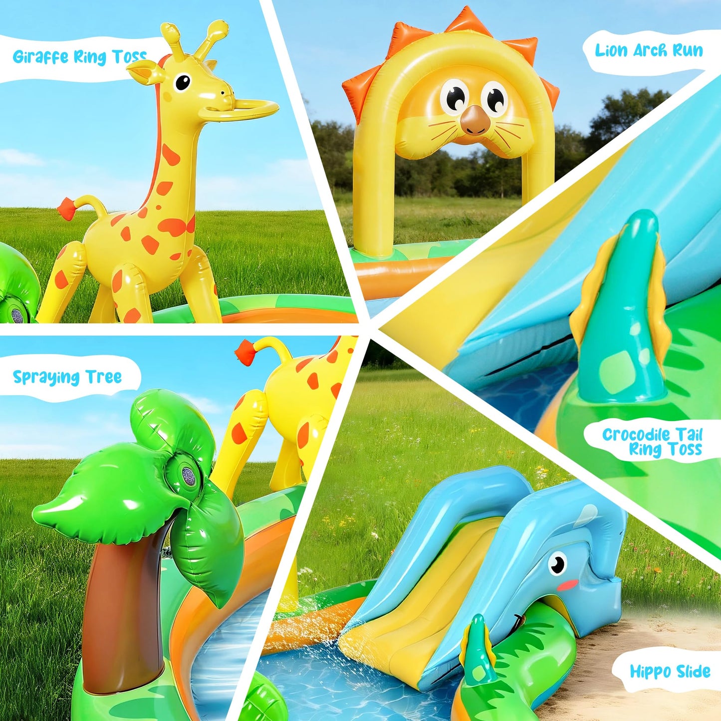 SULIFEEL 2026 Inflatable Jungle Kids Pool, Large Inflatable Toddler Happy Play Center with Water Slide & Sprinkler, 100" Blow Up Kiddie Splash Water Park 100" for Backyard, Garden, Ages 2+