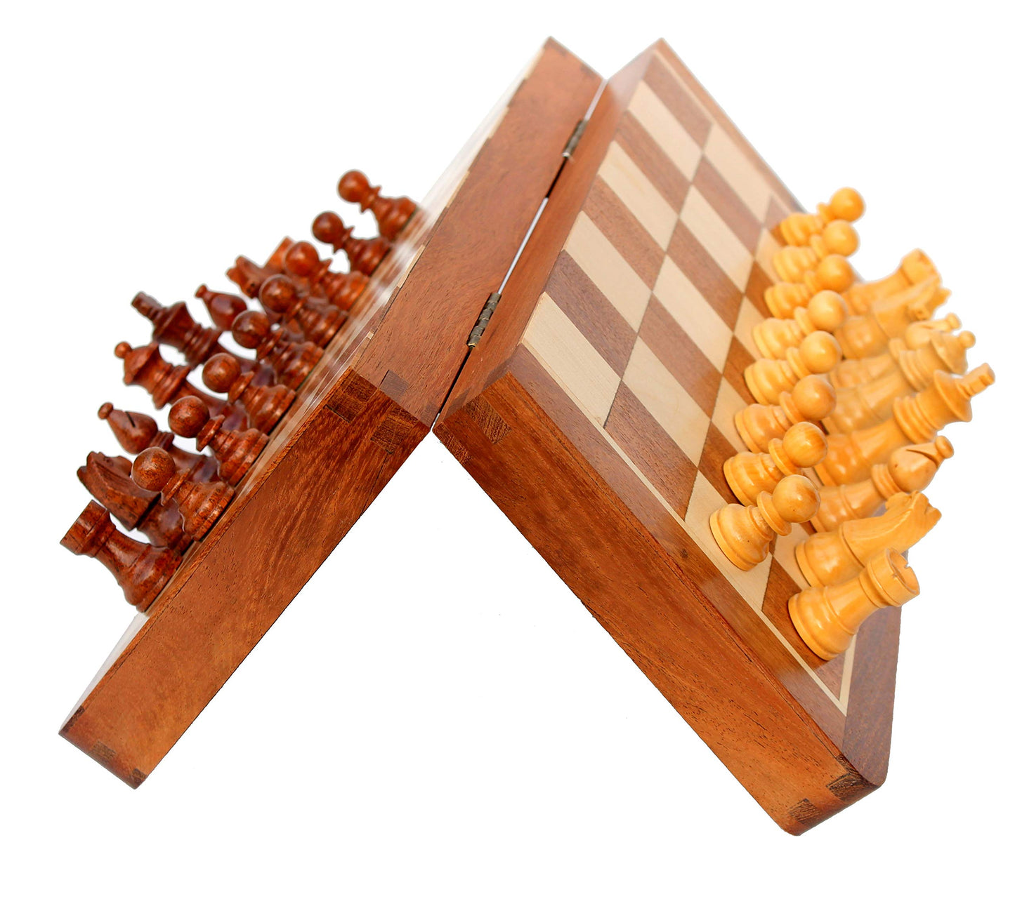StonKraft 12" x 12" Inch Wooden Foldable Chess Board Game Set with Wooden Chess Pieces + Colored Chess Book