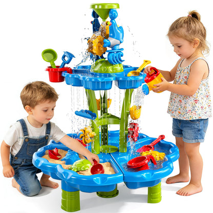 3-Tier Sand and Water Table for Toddlers 1-3 3-4, Kids Sand Water Play Table Toys for Kids Boys Girls 2 3 4 5 6 Years Old, Kids Toddler Play Activity Set Toys for Summer Beach Pool Indoor Outdoor Yard