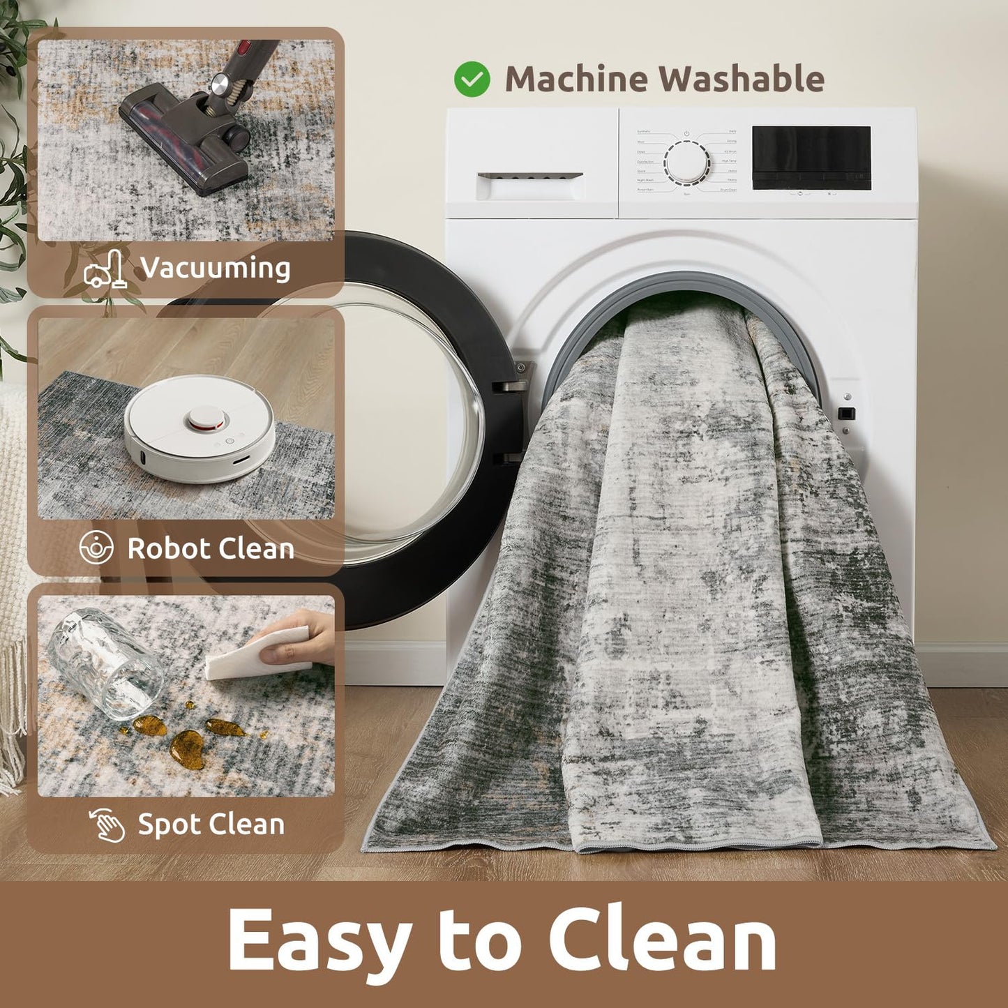 5 x 7 Area Rugs for Living Room, Machine Washable Non Slip Rug Ultra Soft Low Pile Indoor Carpet Modern Abstract Rugs for Bedroom Office Room Dining Room Beside, Grey