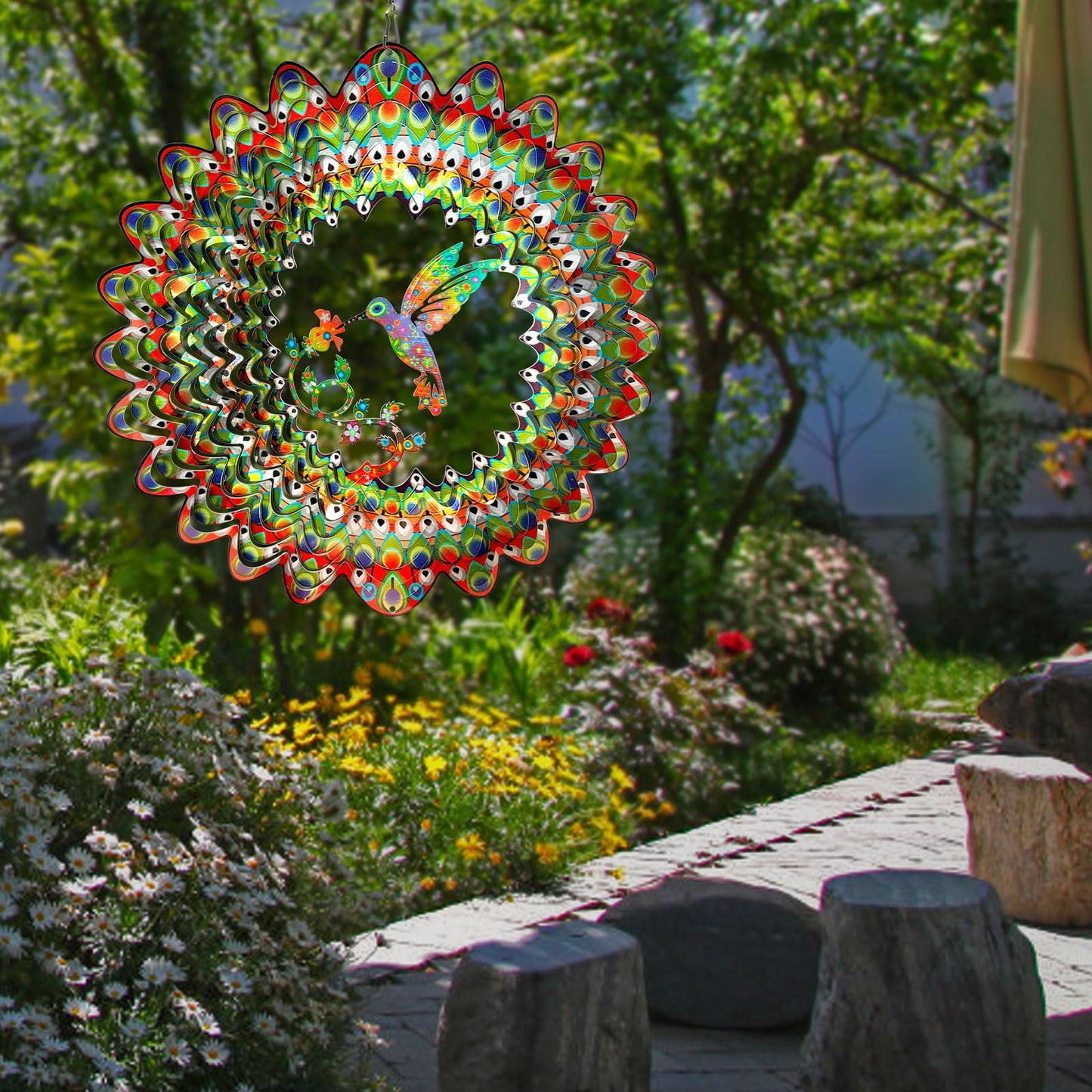 Aoedelyart Hummingbird Wind Spinner for Yard and Garden,12in 3D Wind Spinner Hummingbird Gift for Women/Mother/Father/Men,Hanging Bird Wind Catchers Kinetic Yard Art Ornaments Outdoor Wind Sculptures