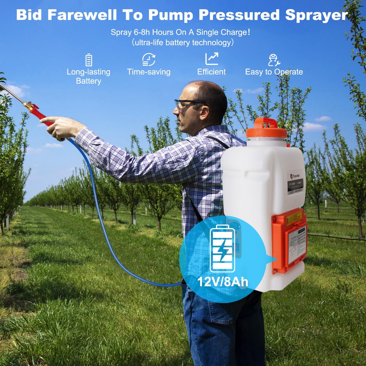 Toovem Battery Powered Backpack Sprayer 4 Gallon, Weed Yard Sprayer with Wand, Electric Backpack Garden Sprayer with Wheeled Cart for Weeding, Adjustable 0-94 PSI, 10FT Hose, 6 Nozzles
