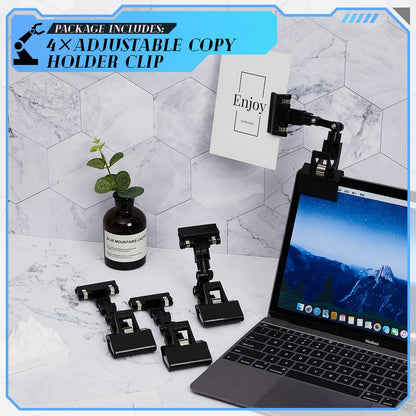 Pack of 4 Flexible Documents Holder Foldable Adjustable Copy Paper Holder Clip for Computer Monitor Handy Artist Supplies Rack Canvas Clamp Double Head Typing Painting Easel Accessory(Black)