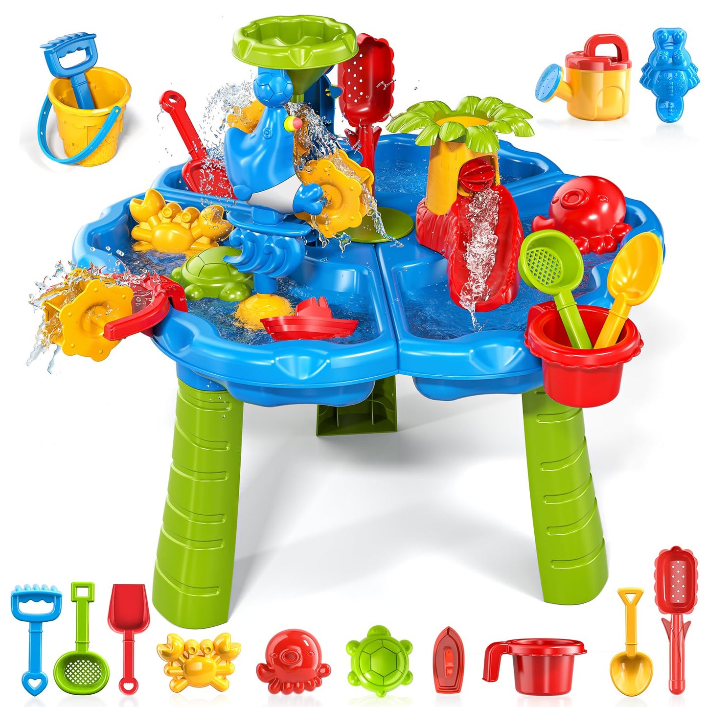 Kenthoris Water Table for Toddlers 1-3, Toddler Outdoor Toys Kids Summer Beach Backyard Pool Splash Activities Playsets, Water and Sand Activity Sensory Playset for Toddlers 1.5+ Years Old (8928)