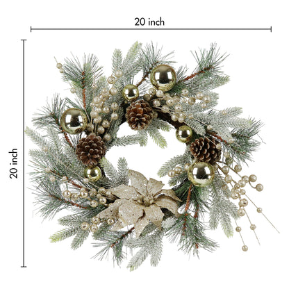 Zavothy Christmas Wreath 20 Inch Christmas Decorations Wreath with Lights,Balls,Pine Cones,Golden Berries,Pine Needle and Artificial Flower for Outdoor Indoor Christmas Decorations