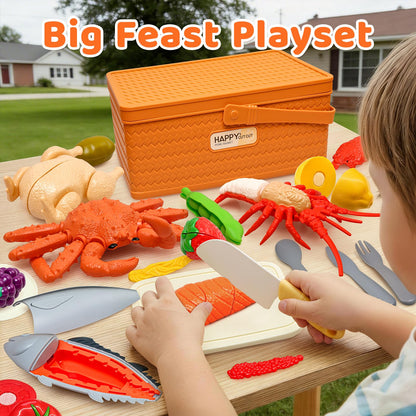 22pcs Play Seafood Cut Toys Set for Kids Play Kitchen, Montessori Toddler Kitchen Playset with Toy Food & Fake Fruit, Kitchen Set for Kids & Toddler Cutting Set, Kitchen Toys for Boys Girls Ages 3 4 5