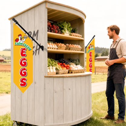 Farm Fresh Eggs Flag with Pole Kit – 42x12inch Double-Sided Heavy-Duty Canvas Flag, Outdoor Rustic Farm Stand or Market Stall Sign, Weatherproof Hanging Advertising Display (Yellow)