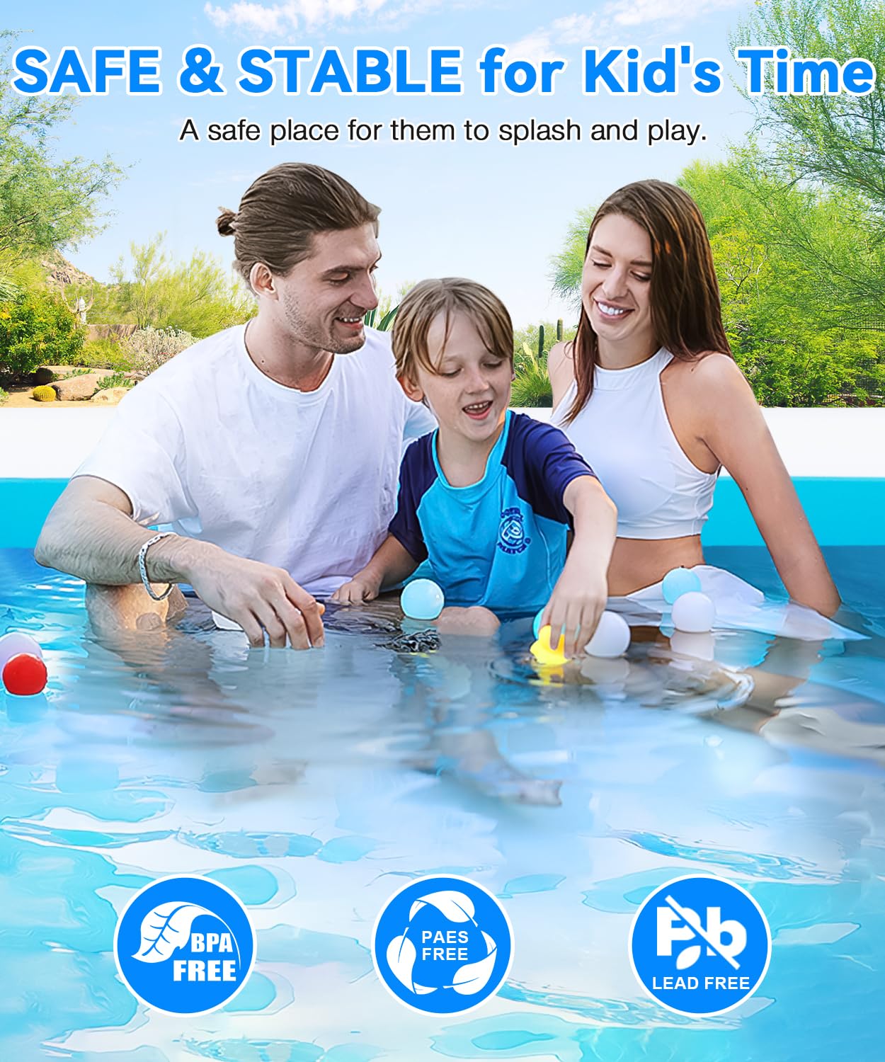 Large Inflatable Swimming Pool - 120" x 85" x 26" Blow Up Pool for Adults and Kids with Seat & Air Pump, for Backyard Lawn Indoor Outdoor Use