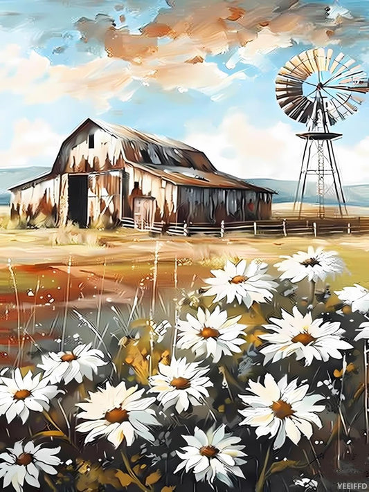 YEEIFFD DIY The Rustic Barn with Weathered Wood Diamond Painting Kits 5D Round Diamond Painting for Adult Barn Diamond Art Kit for Wall Decor Living Room Decor 12x16inch