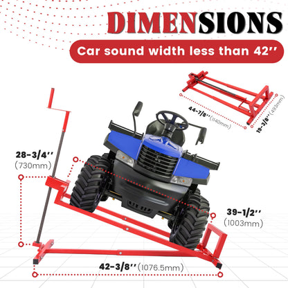 HECASA Lawn Mower Lift Jack 882lbs Universal Fit for Ride on Lawn Mowers & Garden Tractors Adjustable Telescopic Maintenance Jack Lifting Platform with Manual Handle Red Steel Powder Coated