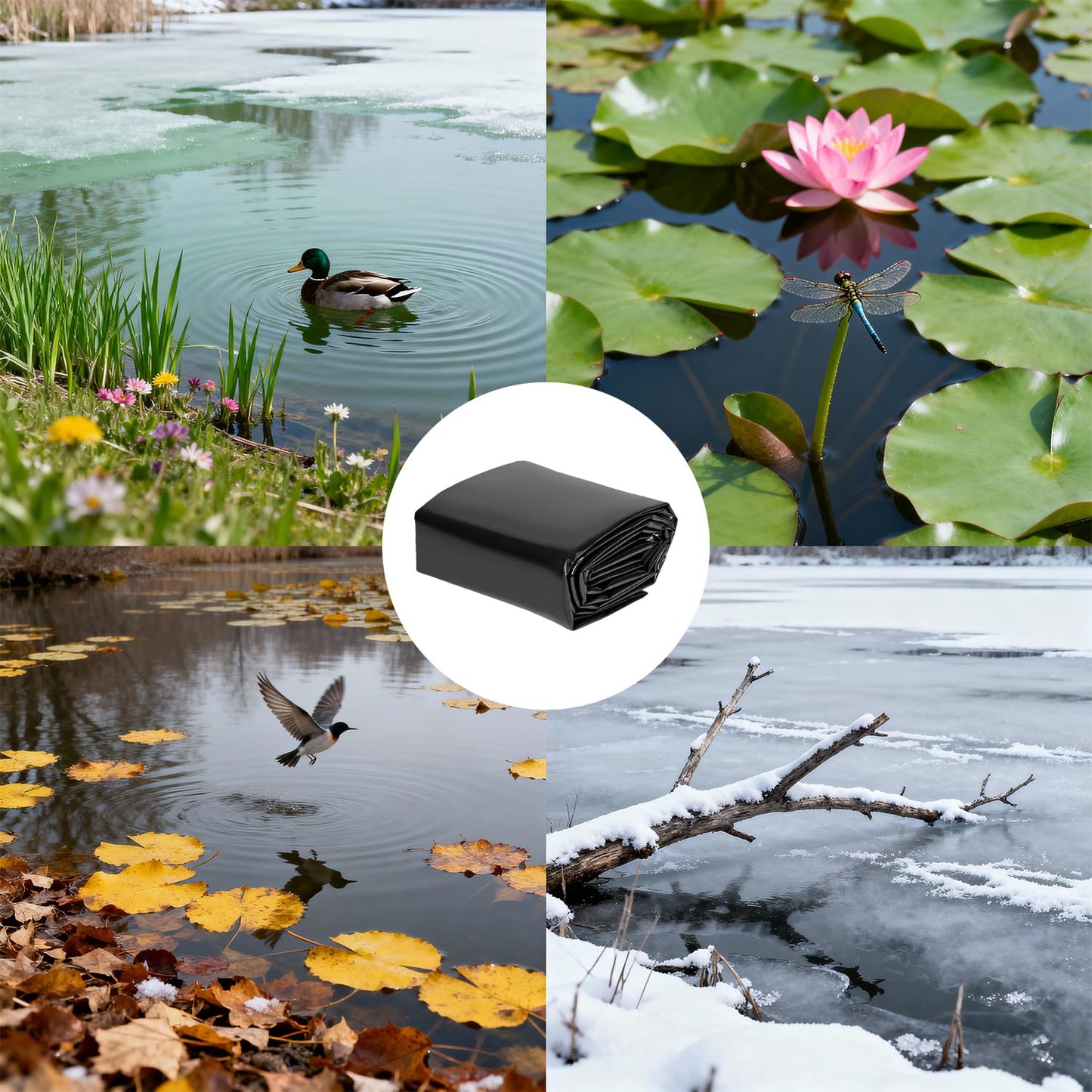 Odowalker Black Pond Liner, 10x15 Ft 12 Mil UV Resistant Preformed Pond Liner, Waterproof Ponds Liner, PE Pond Mat for Waterfall, Koi Ponds, Streams, Outdoor Ponds, Garden Fountains, Water Garden