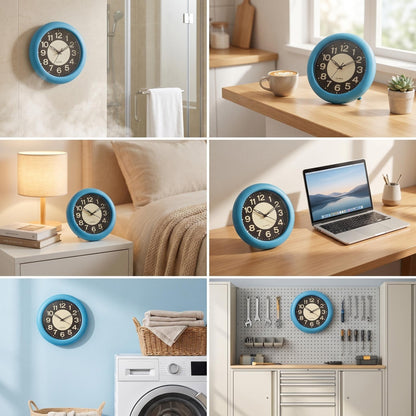 LXSZRPH Bathroom Clock Waterproof for Water Spray, Shower Clocks Analog, Large Screen, Non Ticking Silent, Luminous, Table Stand, Wall Mounted Clock for Home, Office, Pool, Spa, Restaurant (Blue)