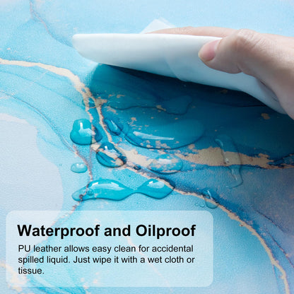 QIYI Large Mouse Pad, PU Leather Desk Mat for Desktop, Waterproof Gaming Desk Pad, Marble Full Desk Accessories Keyboard Mousepad, Abstract Art Home Office Décor 31.5" x 15.7" - Blue Pink Fluid