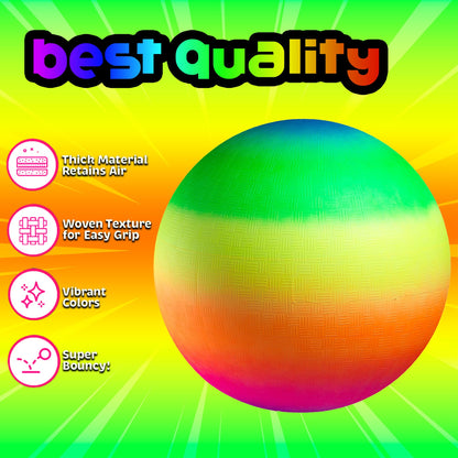 PlayBolt Rainbow Playground Balls - 8.5 Inch (Pack of 4) Rubber Bouncy Colorful Inflatable Balls for Kids and Adults, Indoor & Outdoor Games, Kickball, Dodgeball, Four Square, Dodge, Recess, Handball