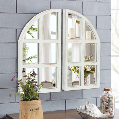 FLORA Farmhouse Mirror, Arch Window Wall Mirror for Kitchen Bedroom Living Room Wall Decor, Set of 2
