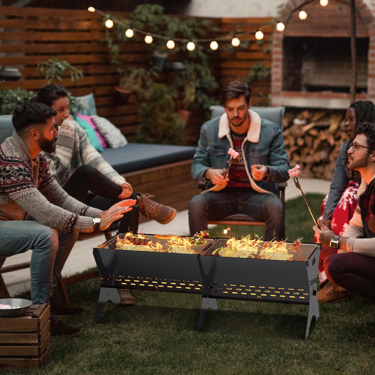 Bearfire Camping Campfire Grill 2 Packs | Portable Folding Charcoal Grills, Backpacking & BBQ Grill, Heavy Duty Firepit Grate Grill with Carry Bag for Outdoor Cooking, Bonfire, Patio, Backyard-31 Inch