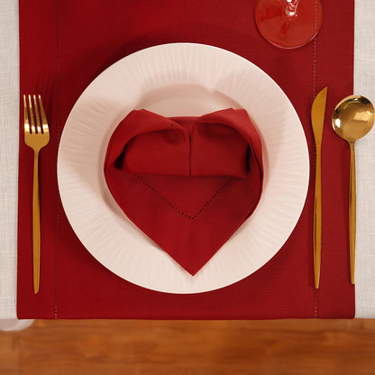 Home Ekaa Red Cotton Linen Dinner Napkins Set of 4 – Hemstitch Cloth Napkins 20x20 Inch – Washable Fabric for Dining, Mothers Day, Gifting, Holiday & Everyday Décor – Serena