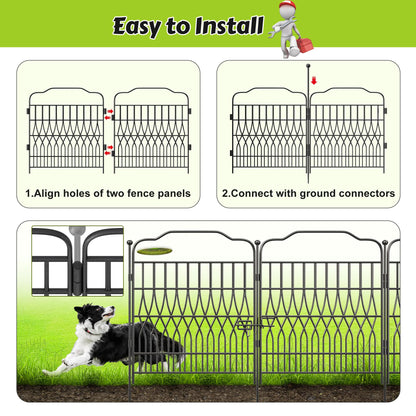 Bepatio 5 Panels Tall Garden Fence with Latch, 43.3in (H) x 14.8ft (L) Dog Fence Outdoor for Yard, Arc Metal Fencing Panels, Animal Barrier Fencing for Outdoor, Patio, Flower Bed