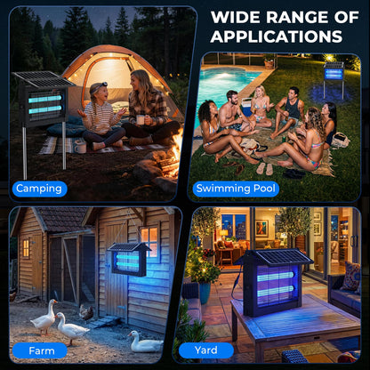 Upgraded Solar Bug Zapper Outdoor with Dual Panels, 4500V Cordless Rechargeable Fly Insect Killer Waterproof Electric Mosquitoes Zapper for Patio Garden Backyard RV Camping Pond