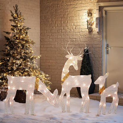 Dazzle Bright Christmas Outdoor Decoration, 3-Piece Lighted 2D Reindeer Family with 60 L, Pre-Lit Light Up Deer Set, Waterproof Outdoor Christmas Deer Decorations for Yard Patio Lawn Garden Party