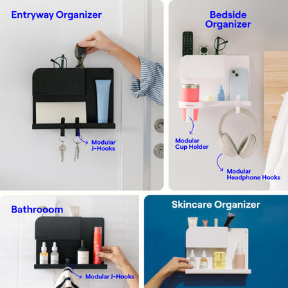 WallShelfie Bedside Wall Organizer & Dorm Decor - Dorm Room Essential, Floating Bedside Shelf Wall Mount Organizer, Remote Control Holder, Cool Teen Girls Trendy Stuff, Room Organization (White)