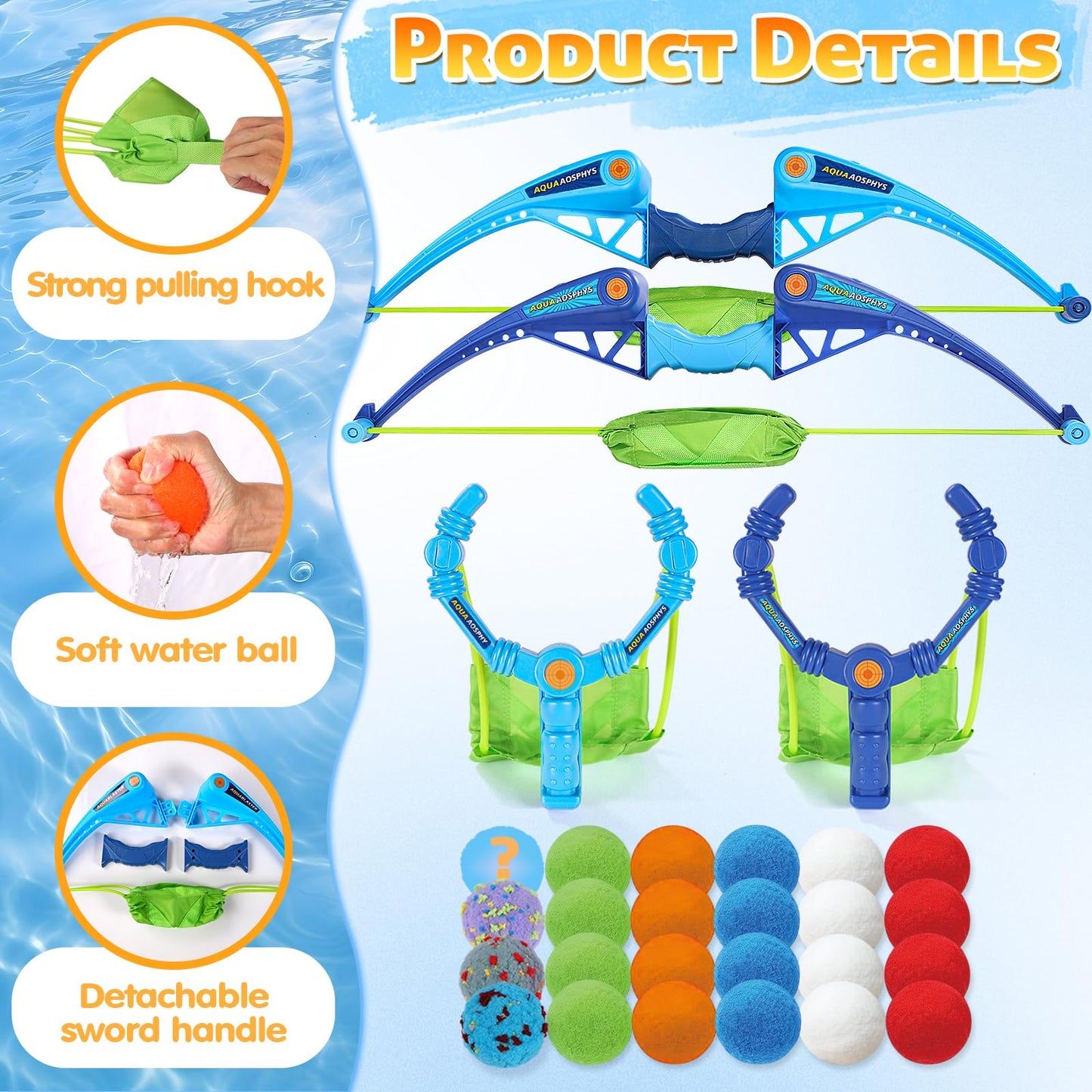 AOSPHYS 20Pcs Reusable Water Balloons + 4 Flower Water Balloons with 2 Bows and Arrows Sets + 2 Slingshots Launcher, Pool Beach Water Fight Equipment for Boys and Girls, Summer Toys for Kids Ages 3-12