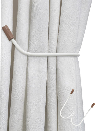 Curtain Tiebacks Rustic Holdbacks for Drapes, Farmhouse Tie Backs for Curtains, Metal Iron Holder, Natural Boho Decor Drapery Holder for Black/Sheer Drapery, Pack-2, White