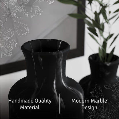 Creative Scents Black Marble Look Vase Set - Vases Home Decor, Premium Quality for Holding Pampas Grass, Dried/Fresh Flowers, Vases for Decor - Kitchen, Bedroom, Office, Living Room, or Shelf Decor