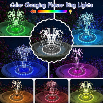 Yzert Solar Fountain Colorful Ring Lights, 2026 3.5W Solar Water Fountain with 2000mah Battery, Solar Fountain Pump for Bird Bath, Pond, Pool, Outdoor