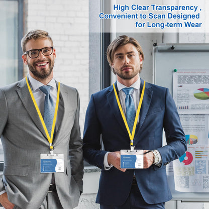100 Pcs Lanyards for ID Badges and 100 Pcs Clear Name Tag Holders Reusable Lanyard with Clip Plastic ID Card Badge Holder Name Badges for Adults Kids Business School Office Supplies (Yellow)