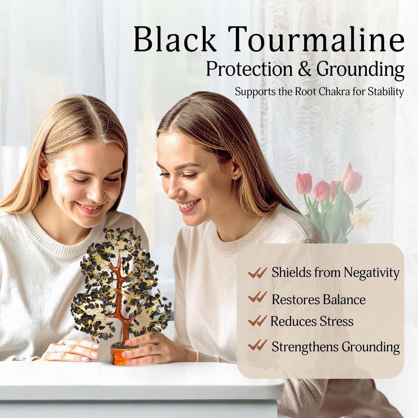 YATSKIA Black Tourmaline Crystal Tree of Life - Money Tree - Birthday Gifts for Women - Chakra Crystals and Stones - Positive Energy Gifts