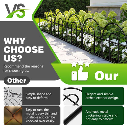 Decorative Garden Fence, 21.67ft(L) x 17in(H) Metal Fencing, 20 Pack, Black, Classic Style, Animal Barrier, Garden Border