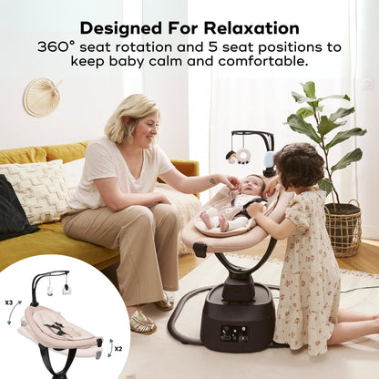 Babymoov Swoon Evolution Smart Electric Baby Swing, Bluetooth-Connected, 8 Motions, 360° Reclining Seat, Music Streaming, Voice Recording, Personalized Lullabies, Mobile App Control, Infant Included