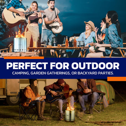 CAMPIOR Wood Burning Fire Pit Stove - Smokeless Outdoor Stove for Wood Fires, Camping, Cooking, and Garden Gatherings, Durable, Stainless Steel with Removable Ash Pan, with Stand and Black Carry Bag