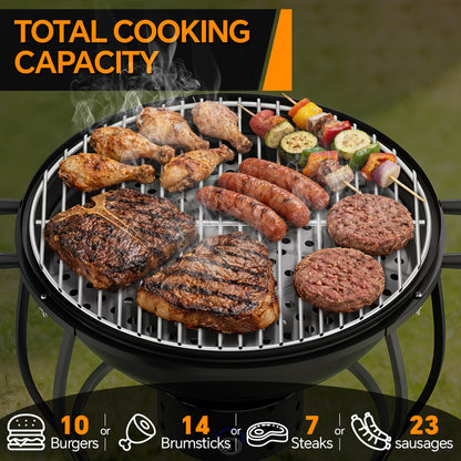 Portable Charcoal Grill with Fan-Assisted Airflow, 17-Inch Small Kettle BBQ Grill, Built-In Thermometer, Lift-Out Charcoal Tray for Camping, Tailgating, Patio, Backyard