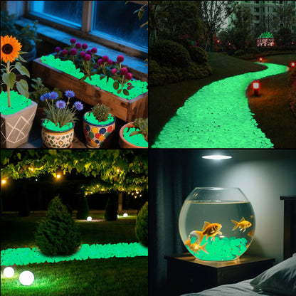 300PCS 1-1.2" Green Glow in The Dark Rocks Outdoor Decorative Stones Luminous Pebbles Glow Stones for Patio Landscaping Walkway Driveway Large Glowing Stones Garden
