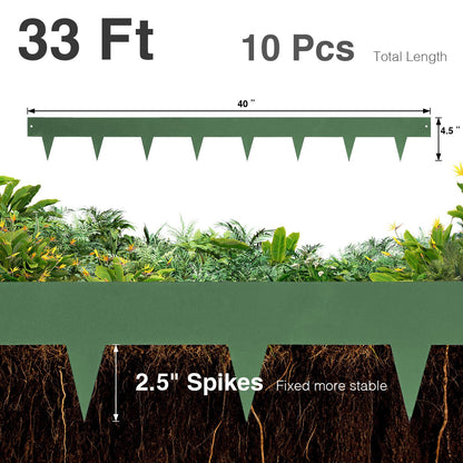 Pmango 10-Pack Galvanized Steel Landscape Lawn Edging - 4.5 inch Height Green Powder Coated Bendable Metal Strips - Hammer-in Edge Border - Yard Pathway Divider 40 inch Each(33Ft Total), #LYLB45GN-US